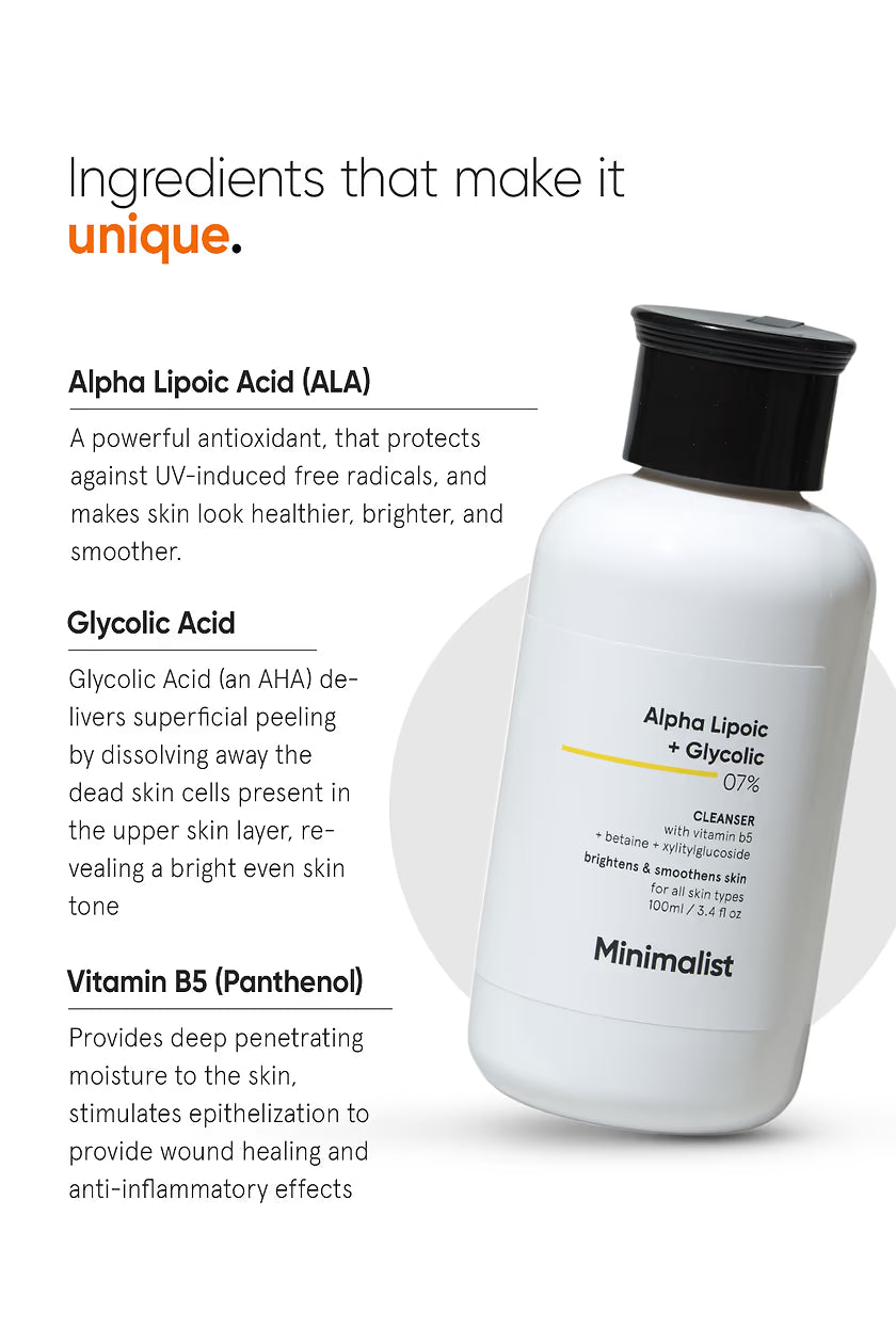 Minimilist - Alpha Lipoic + Glycolic 7% Cleanser 100ml - Zilion