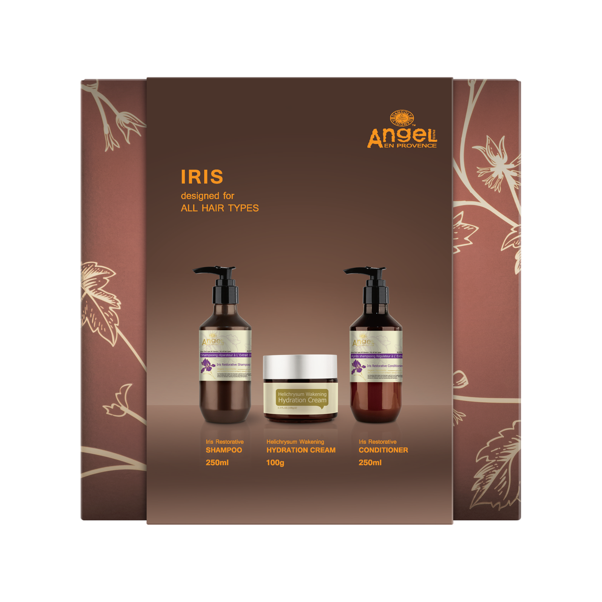 Angel En Provence - Iris Restorative & Hydration Cream Trio Gift Pack – front of pack