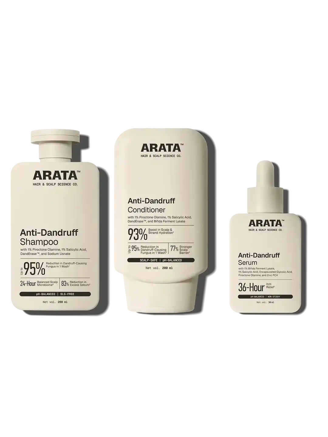 Arata - Anti-Dandruff Shampoo, Conditioner & Serum (Tonic) Combo – front of pack