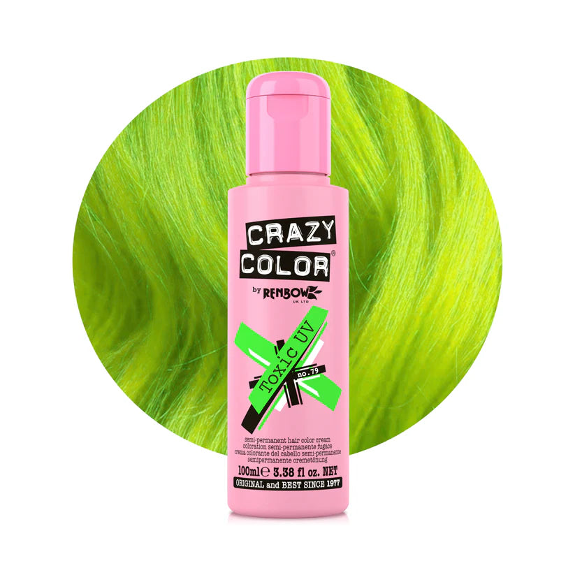 Crazy Color - Go Neon Toxic UV Semi-Permanent Hair Color Cream (Green) Fluoresce in UV Black Light 100ml