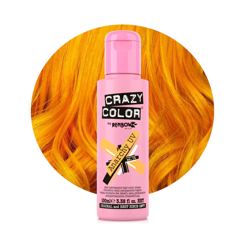 Crazy Color - Go Neon Anarchy UV Semi-Permanent Hair Color Cream (Orange) Fluoresce in UV Black Light 100ml