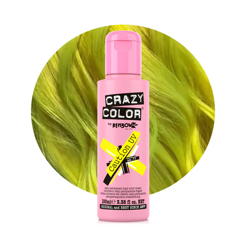 Crazy Color - Go Neon Caution UV Semi-Permanent Hair Color Cream (Yellow) Fluoresce in UV Black Light 100ml