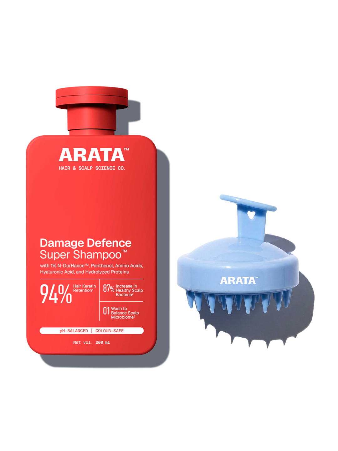 Arata - Damage Defence Super Shampoo 200ml & Scalp Massager Combo – front of pack