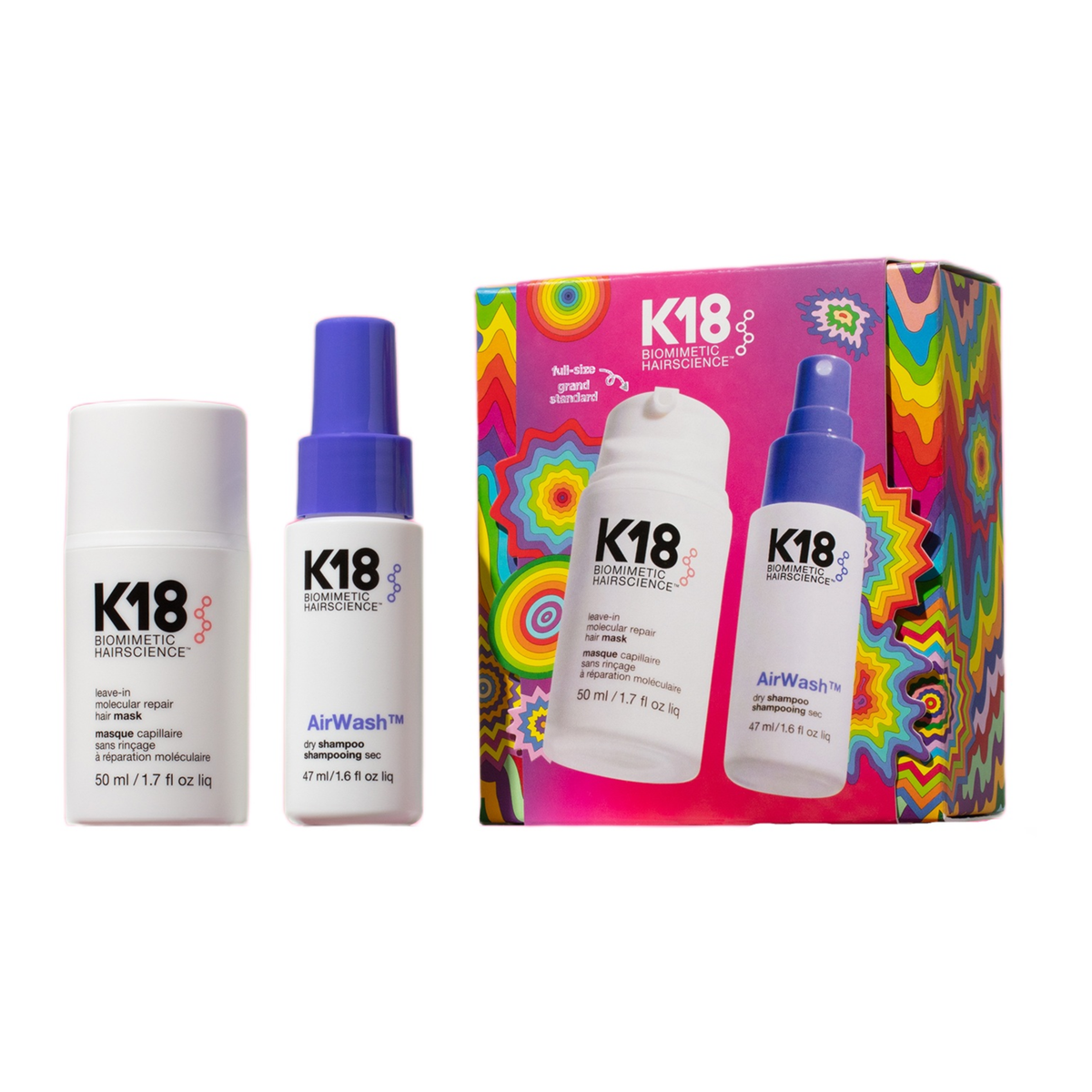 K18 - Repair + Refresh Duo (AirWash 47ml & Repair Mask 50ml) – front of pack