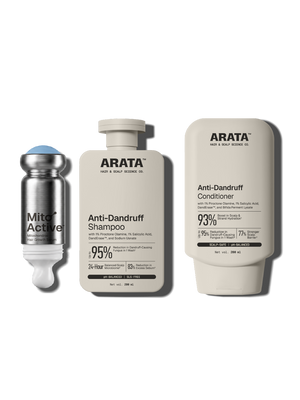 Arata - MitoActive Hair Growth Serum + Anti-Dandruff Shampoo & Conditioner Combo – front of pack