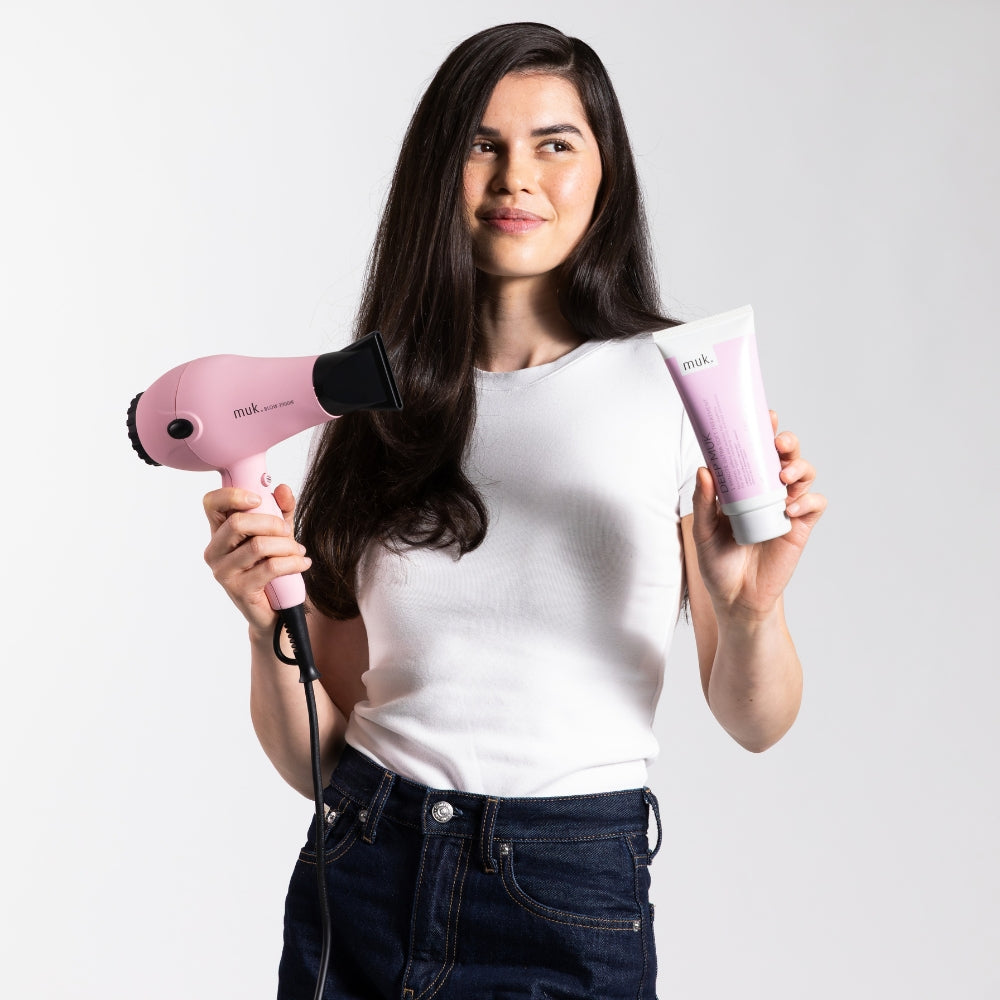 Muk Hair - Pink Blow Hair Dryer Gift Set – set contents