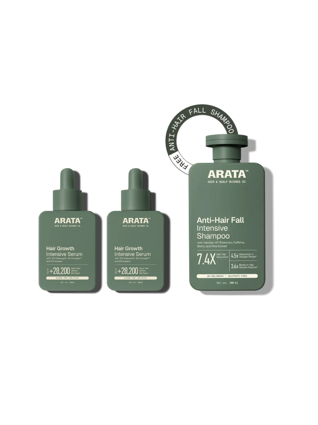 Arata - Hair Growth Intensive Serum 30ml Pack of 2 + Anti-Hair Fall Shampoo 200ml – front of pack