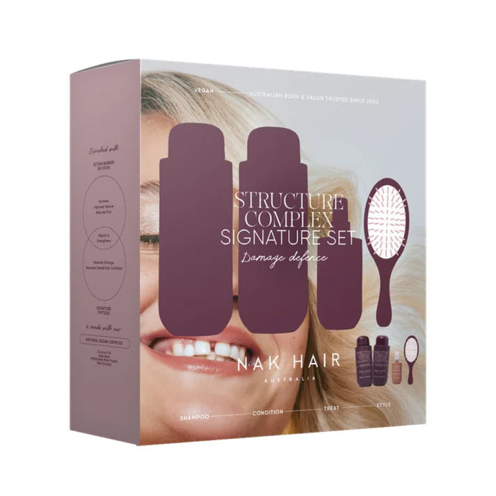 Nak Hair - Signature Structure Complex Quad Pack - Structure Complex Protein Shampoo 350ml, Structure Complex Protein Condition 350ml, Styling Polish 100ml and Hair Brush