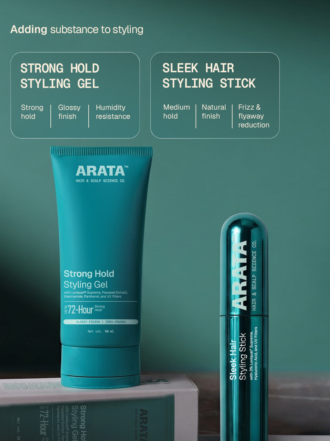 Arata - Sleek Hair Styling Stick 15ml & Strong Hold Styling Gel 50ml Combo – clinical results