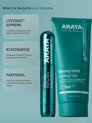 Arata - Sleek Hair Styling Stick 15ml & Strong Hold Styling Gel 50ml Combo – key ingredients