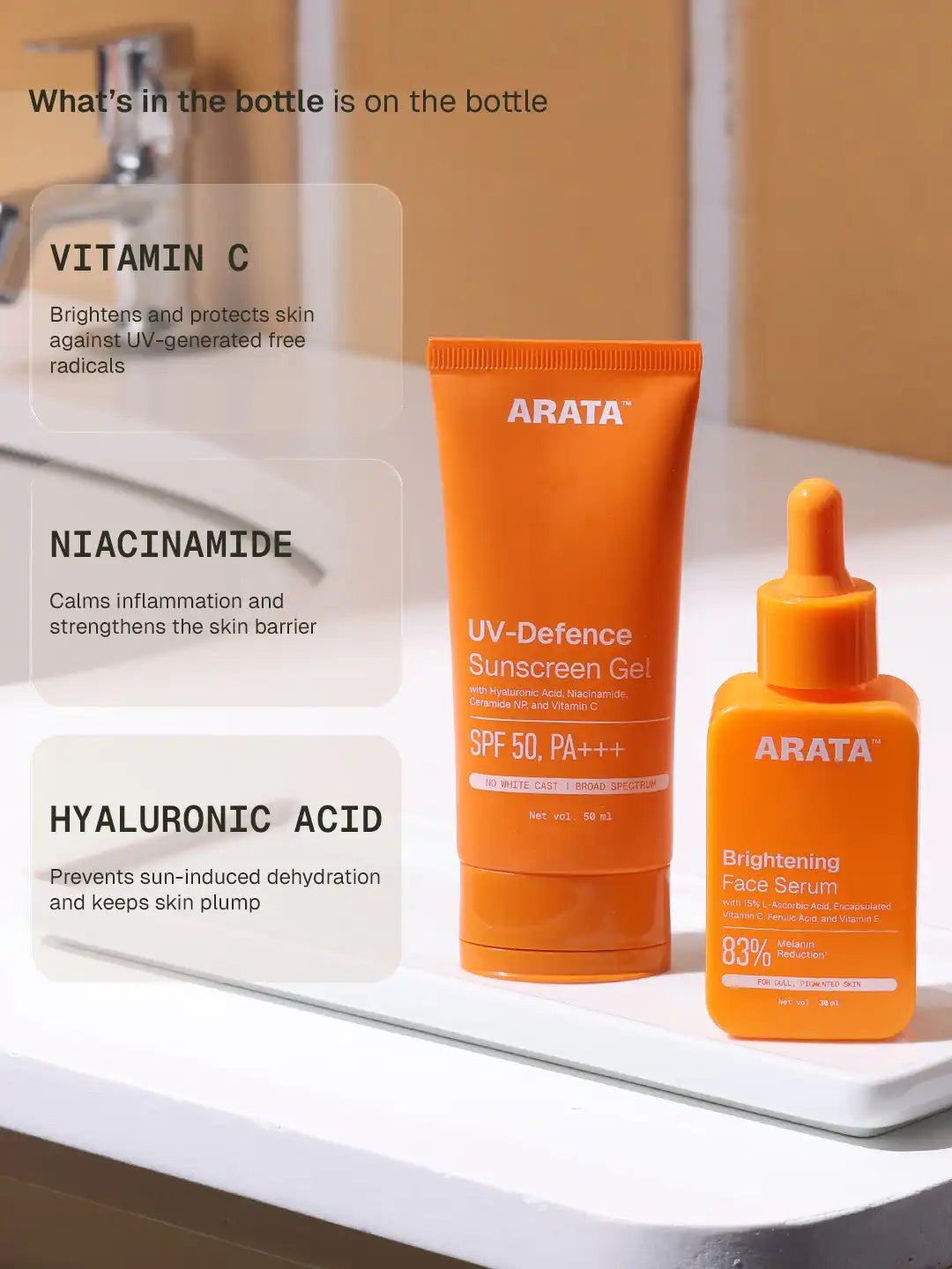 Arata - Brightening Vitamin C Face Serum & UV-Defence Sunscreen Gel Combo – clinical results