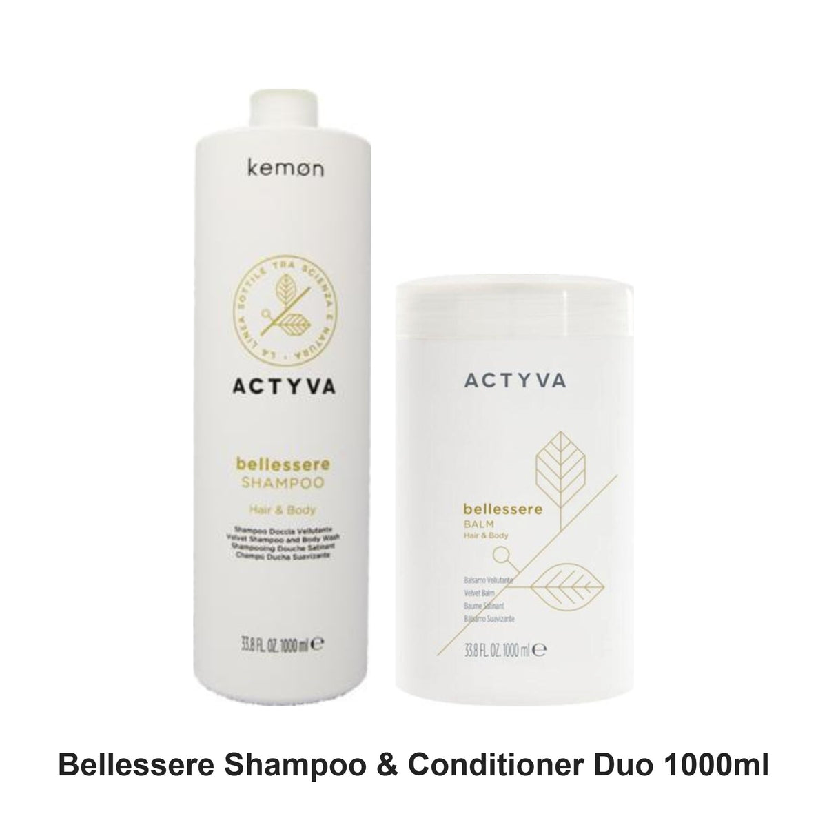 Actyva - Bellessere Shampoo & Conditioner Duo 1000ml Bundle – bundle contents: Bellessere Shampoo 1000ml, Bellessere Balm 1000ml