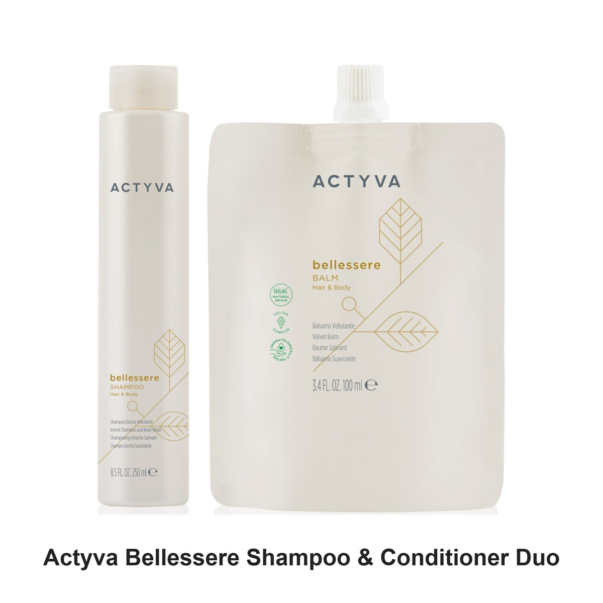 Actyva - Bellessere Shampoo & Conditioner Duo Bundle – bundle contents: Bellessere Shampoo for Daily Use Hair & Body 235ml, Bellessere Balm Hair & Body 200ml
