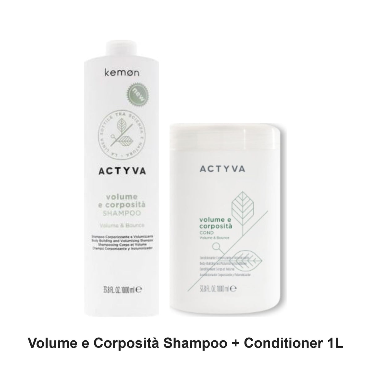 Actyva - Volume e Corposità Shampoo & Conditioner Duo 1000ml Bundle – bundle contents: Volume e Corposità Shampoo 1000ml, Volume e Corposità Conditioner 1000ml