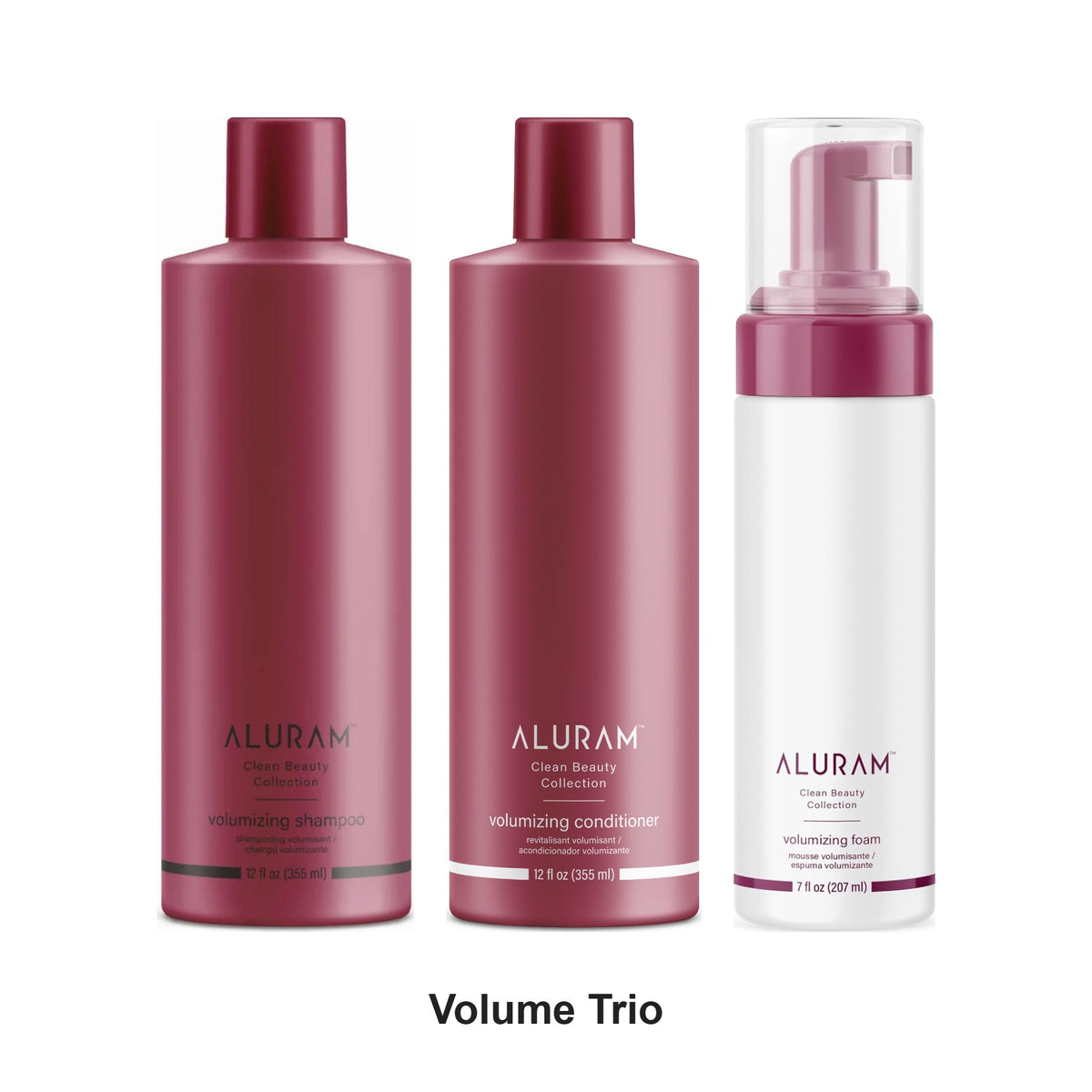 Aluram - Volume Shampoo, Conditioner & Volumising Foam Trio Bundle – bundle contents: Volume Shampoo 355ml, Volume Conditioner 355ml, Volumising Foam 207ml