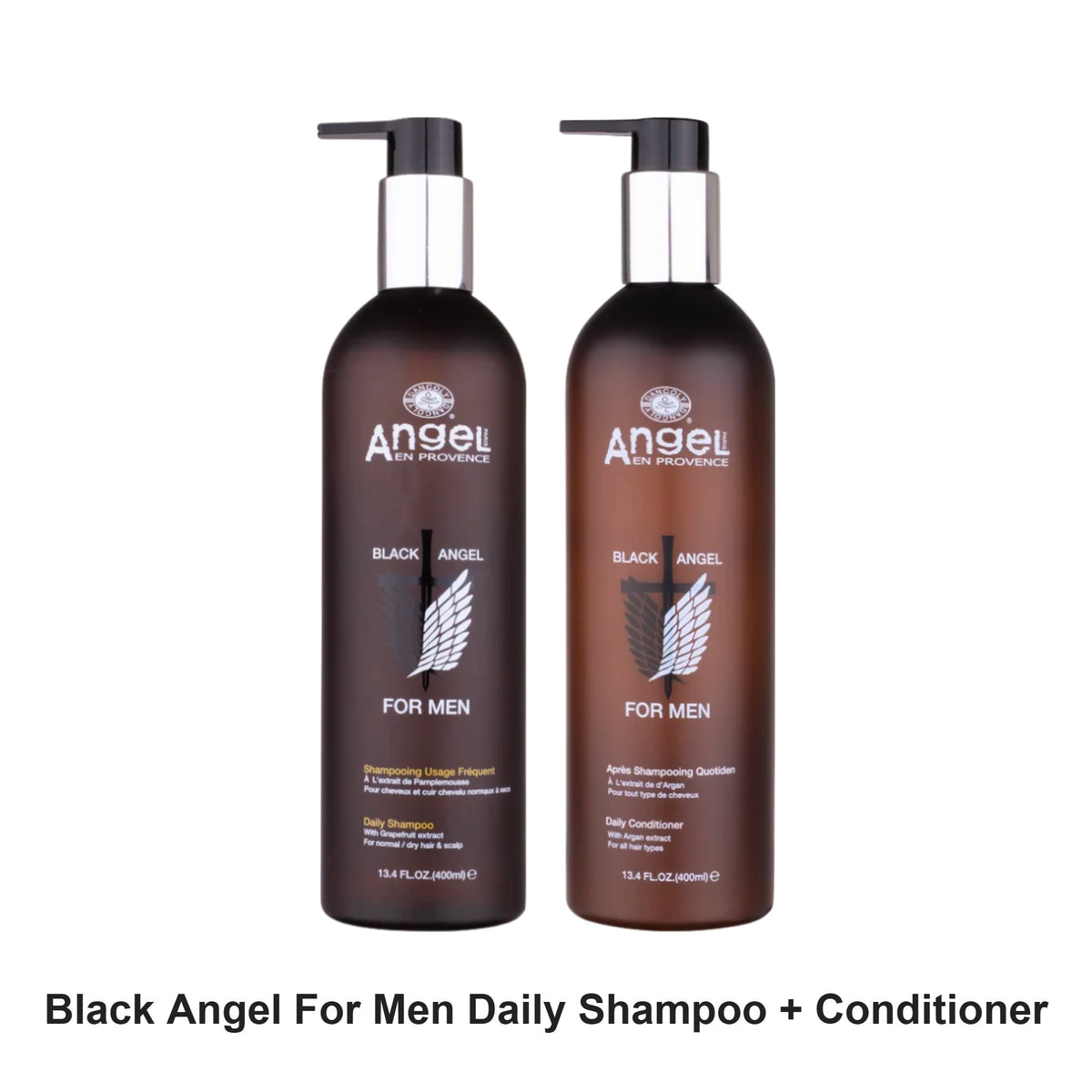 Angel En Provence - Black Angel For Men Daily Shampoo & Conditioner Duo Bundle – bundle contents: Black Angel For Men Daily Shampoo 400ml, Black Angel For Men Daily Conditioner 400ml