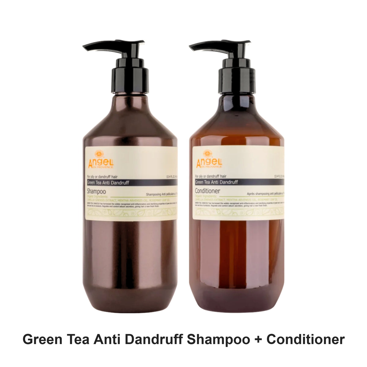 Angel En Provence - Green Tea Anti Dandruff Shampoo & Conditioner Duo Bundle – bundle contents: Green Tea Anti Dandruff Shampoo 400ml, Green Tea Anti Dandruff Conditioner 400ml