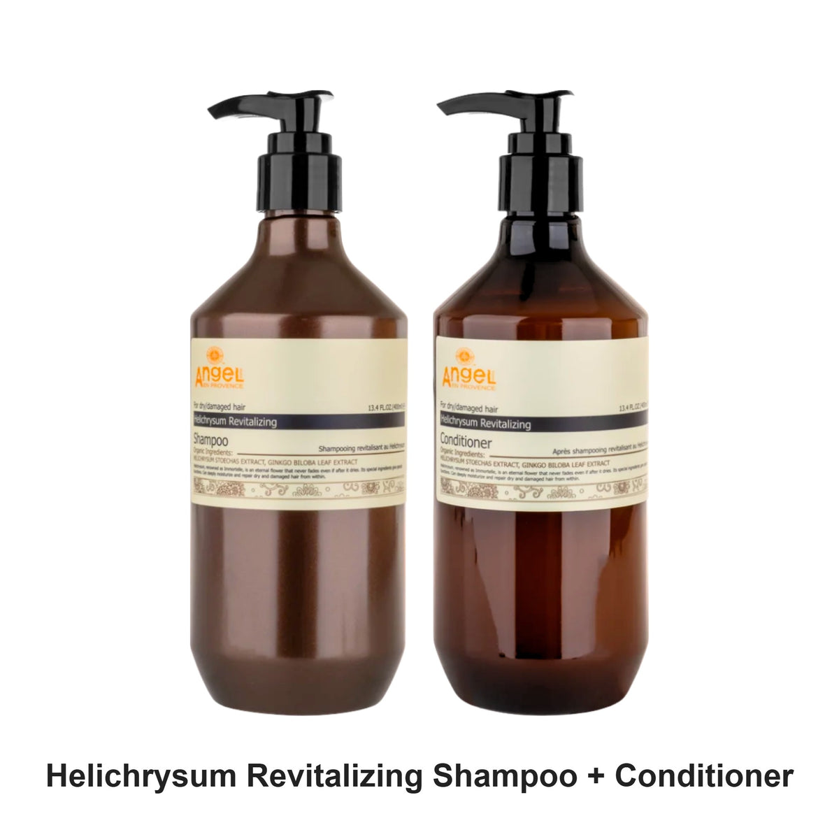 Angel En Provence - Helichrysum Revitalizing Shampoo & Conditioner Duo Bundle – bundle contents: Helichrysum Revitalizing Shampoo 400ml, Helichrysum Revitalizing Conditioner 400ml