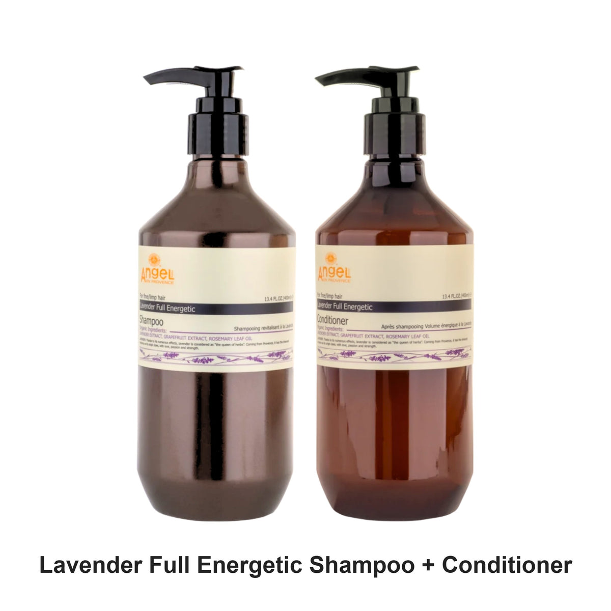 Angel En Provence - Lavender Full Energetic Shampoo & Conditioner Duo Bundle – bundle contents: Lavender Full Energetic Shampoo 400ml, Lavender Full Energetic Conditioner 400ml