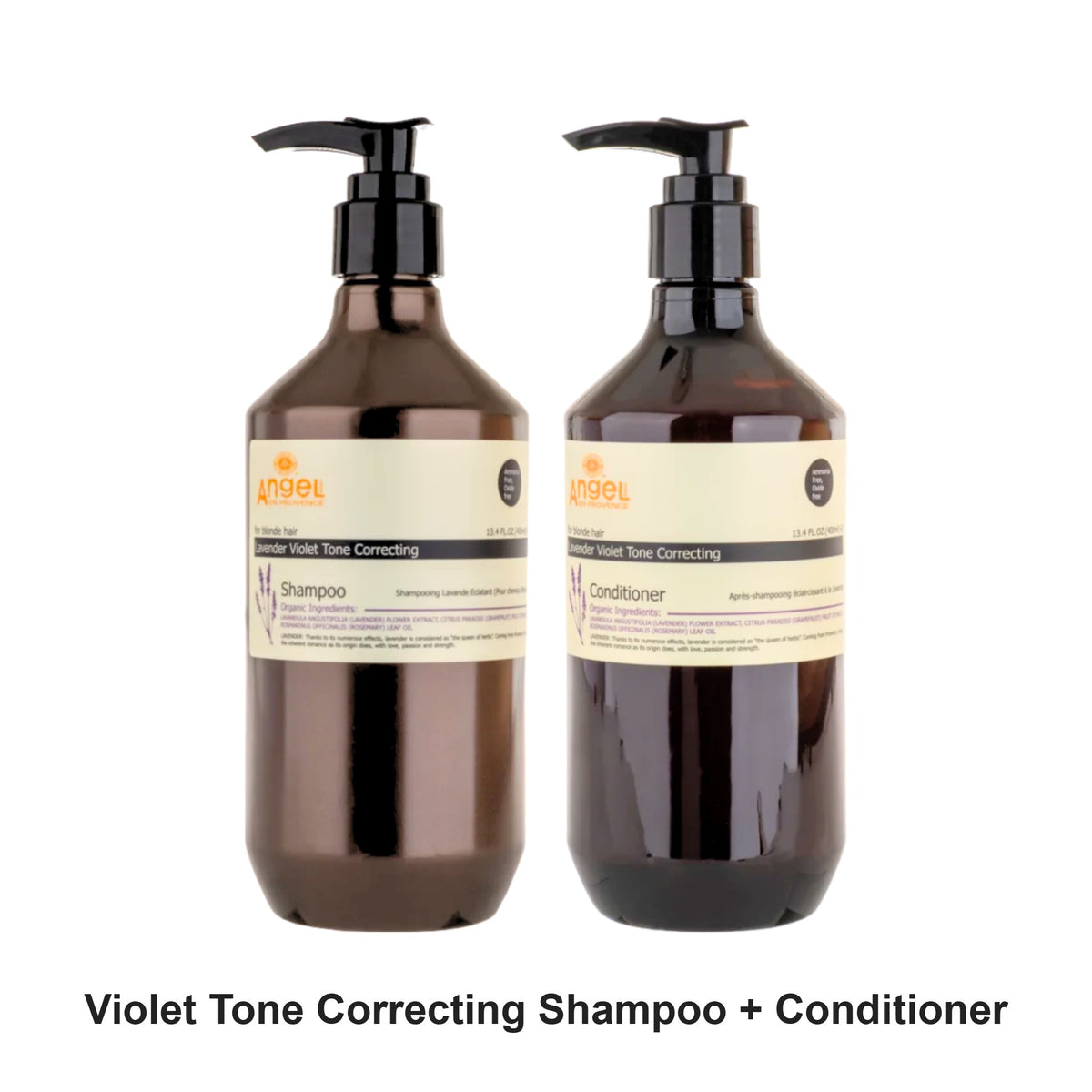 Angel En Provence - Lavender Violet Tone Correcting Shampoo & Conditioner Duo Bundle – bundle contents: Lavender Violet Tone Correcting Shampoo 400ml, Lavender Violet Tone Correcting Conditioner 400ml