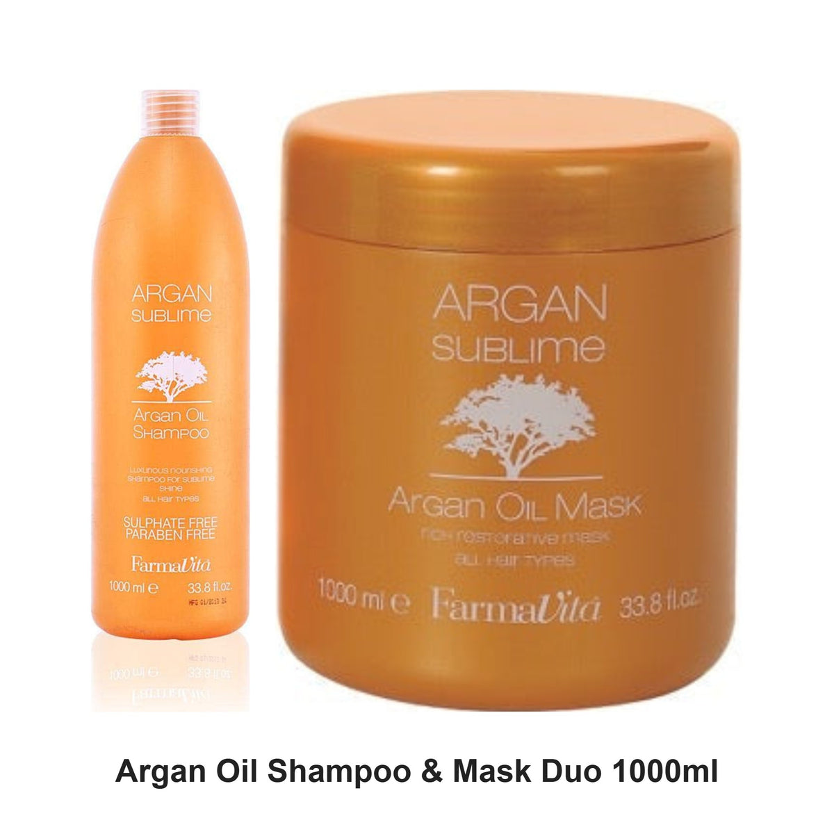 Argan Sublime - Argan Oil Shampoo & Mask Duo 1000ml Bundle – bundle contents: Argan Oil Shampoo 1000ml, Argan Oil Mask 1000ml