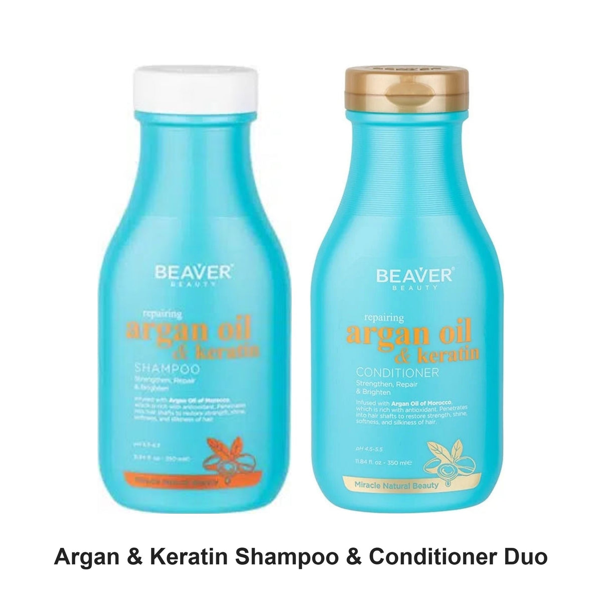 Beaver - Argan & Keratin Shampoo & Conditioner Duo Bundle – bundle contents: Argan & Keratin Shampoo 350ml, Argan & Keratin Conditioner 350ml