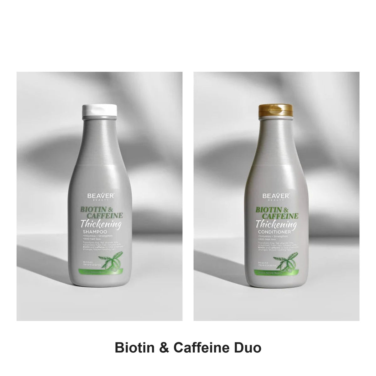 Beaver - Biotin & Caffeine Shampoo & Conditioner Duo 730ml Bundle – bundle contents: Biotin & Caffeine Shampoo 730ml, Biotin & Caffeine Conditioner 730ml
