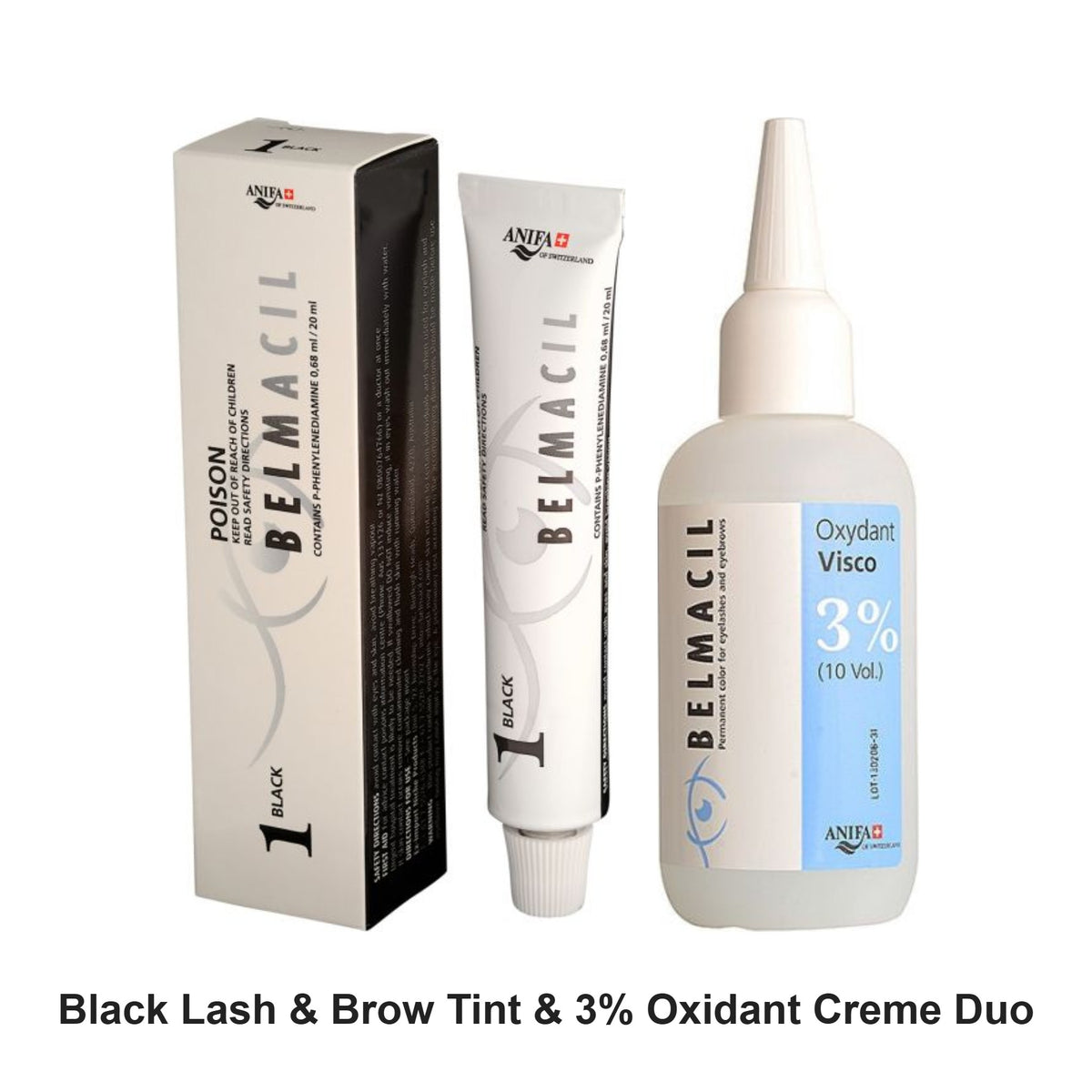 Belmacil - Black Lash & Brow Tint & 3% Oxidant Creme Duo Bundle – bundle contents: Black Lash & Brow Tint 20ml, 3% Oxidant Creme Activator 100ml