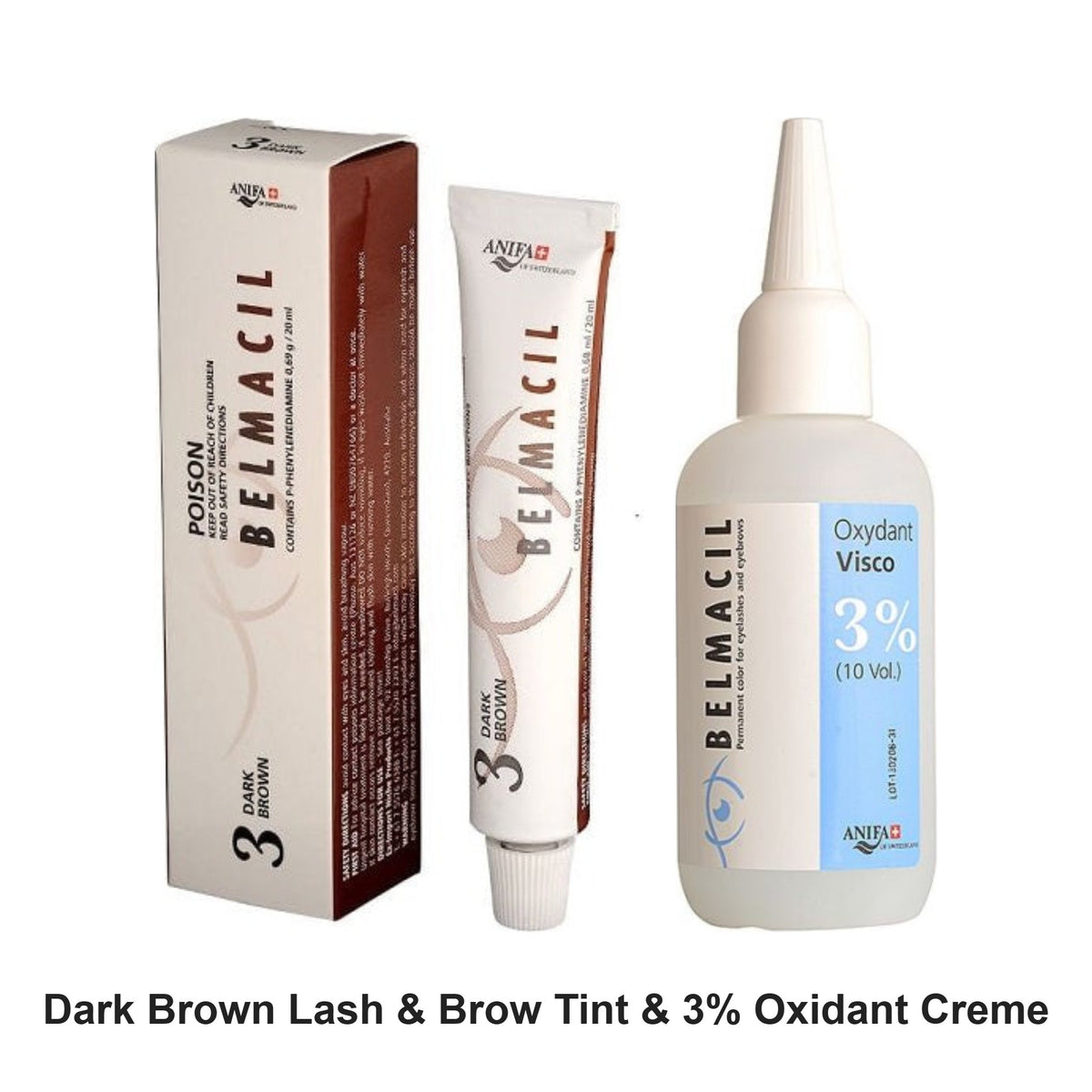 Belmacil - Dark Brown Lash & Brow Tint & 3% Oxidant Creme Duo Bundle – bundle contents: Dark Brown Lash & Brow Tint 20ml, 3% Oxidant Creme Activator 100ml