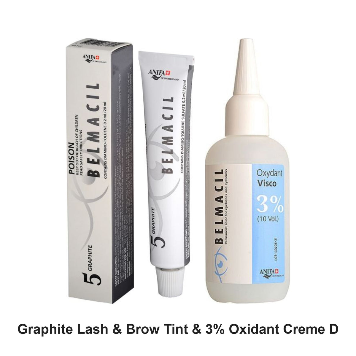Belmacil - Graphite Lash & Brow Tint & 3% Oxidant Creme Duo Bundle – bundle contents: Graphite Lash & Brow Tint 20ml, 3% Oxidant Creme Activator 100ml