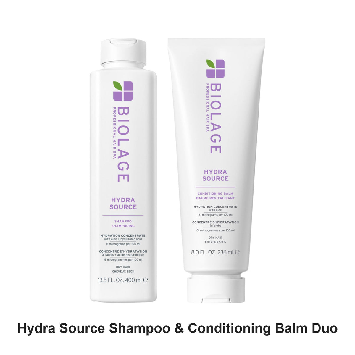 Biolage - Hydra Source Shampoo & Conditioning Balm Duo Bundle – bundle contents: Hydra Source Shampoo 400ml, Hydra Source Conditioning Balm 236ml