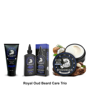Bossman - Royal Oud Beard Care Trio Bundle (Conditioner, Jelly & Balm) – bundle contents: Fortify Intense Beard Conditioner Royal Oud 180ml, Beard Jelly Royal Oud 4oz, Beard Balm Royal Oud 2oz