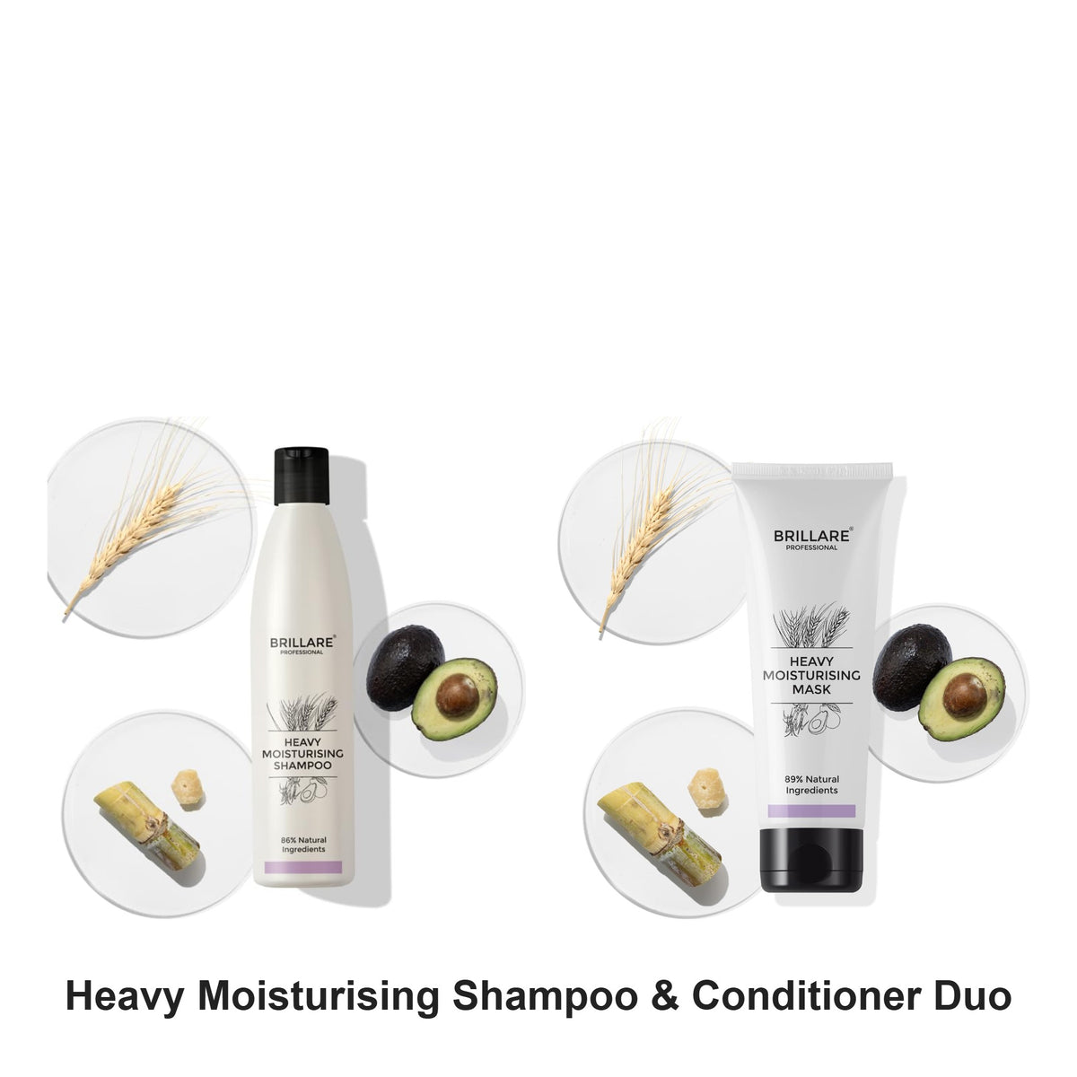Brillare - Heavy Moisturising Shampoo & Conditioner Duo Bundle – bundle contents: Heavy Moisturising Shampoo For Dry, Frizzy Hair 300ml, Heavy Moisturising Conditioner For Dry, Frizzy Hair 125g