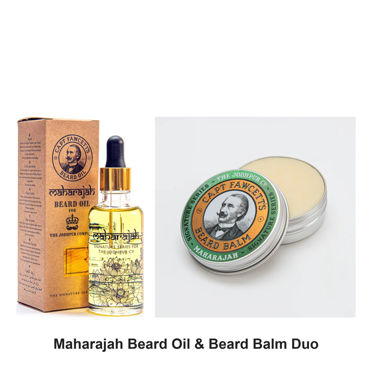 Captain Fawcett - Maharajah Beard Oil & Beard Balm Duo Bundle – bundle contents: Maharajah Beard Oil 50ml, Maharajah Beard Balm 60ml
