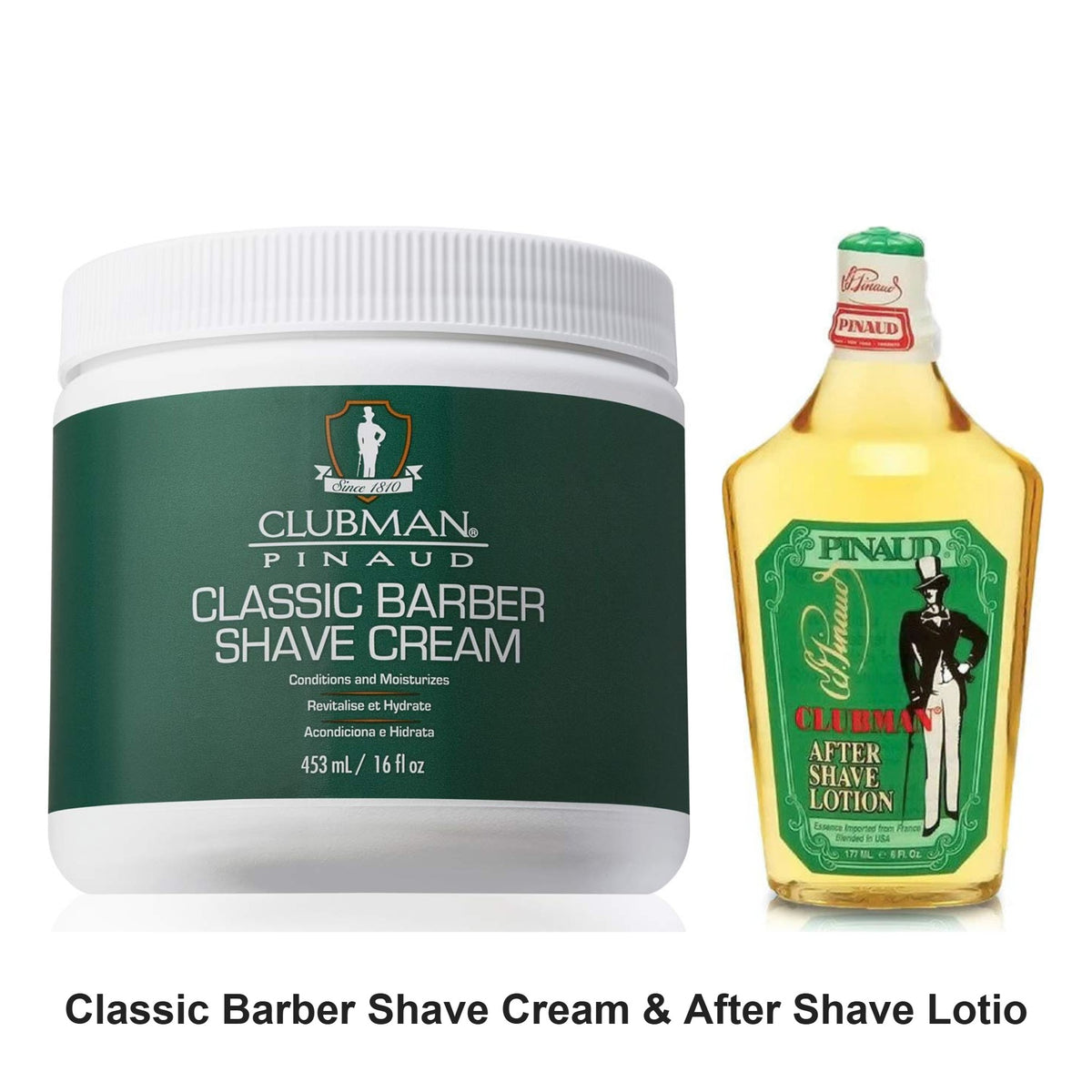 Clubman Pinaud - Classic Barber Shave Cream & After Shave Lotion Duo Bundle – bundle contents: Classic Barber Shave Cream 453ml, After Shave Lotion 177ml