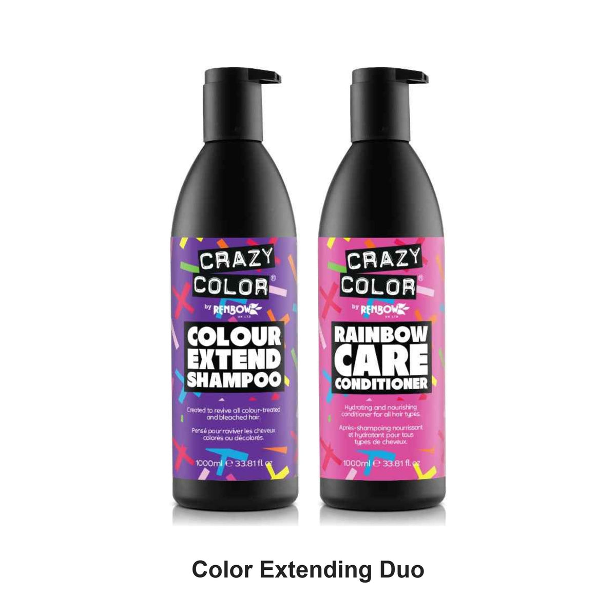 Crazy Color - Color Extending Shampoo & Rainbow Care Conditioner Duo 1000ml Bundle – bundle contents: Color Extending Shampoo 1000ml, Rainbow Care Conditioner 1000ml