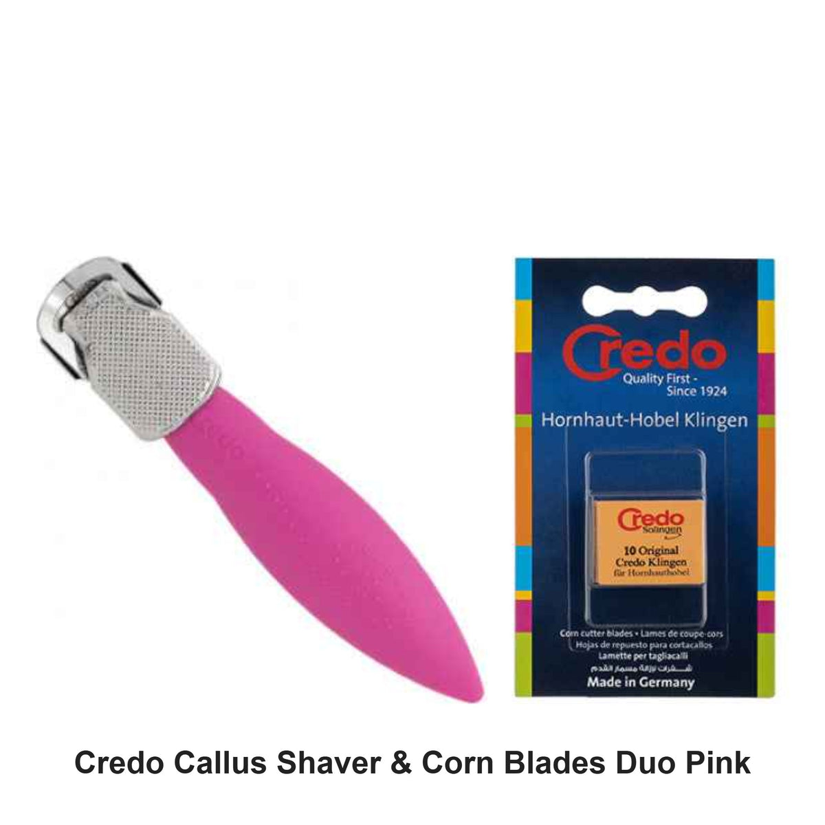 Credo - Callus Shaver & Corn Blades Duo Pink Bundle – bundle contents: Callus Shaver With Rasp Pink, Callus Shaver Corn Blades 10pk