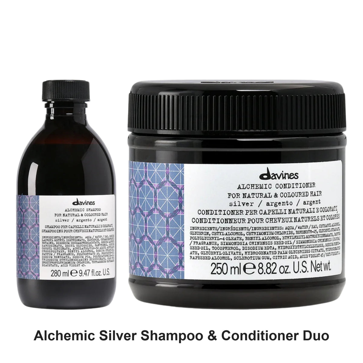 Davines - Alchemic Silver Shampoo & Conditioner Duo Bundle – bundle contents: Alchemic Silver Shampoo 280ml, Alchemic Silver Conditioner 250ml