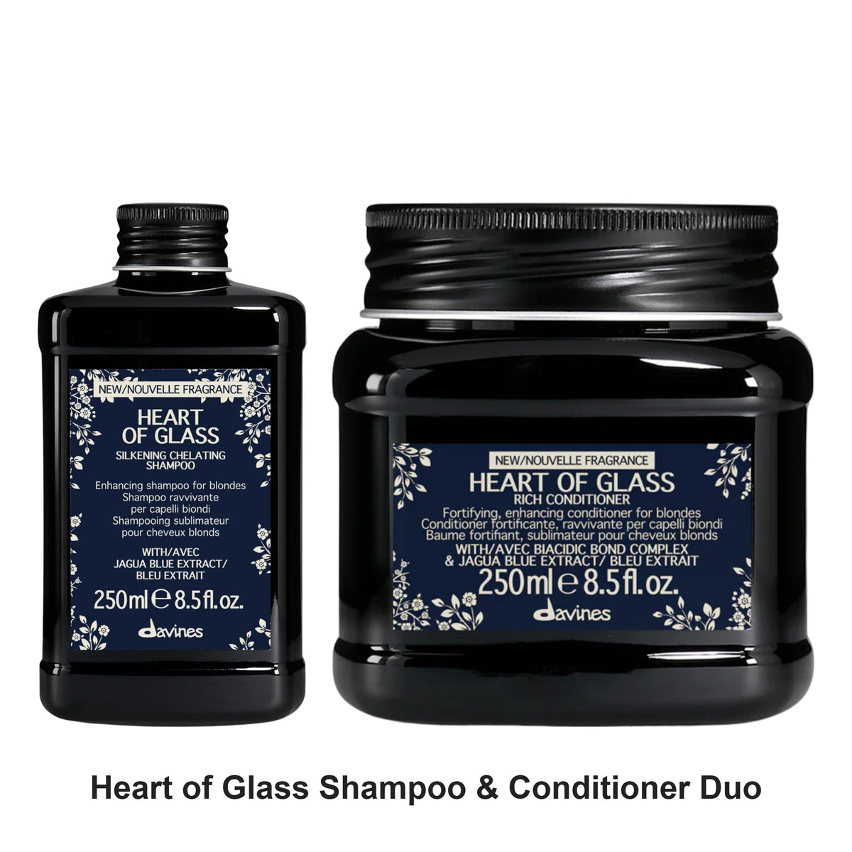 Davines - Heart of Glass Shampoo & Conditioner Duo Bundle – bundle contents: Heart of Glass Silkening Shampoo 250ml, Heart of Glass Rich Conditioner 250ml