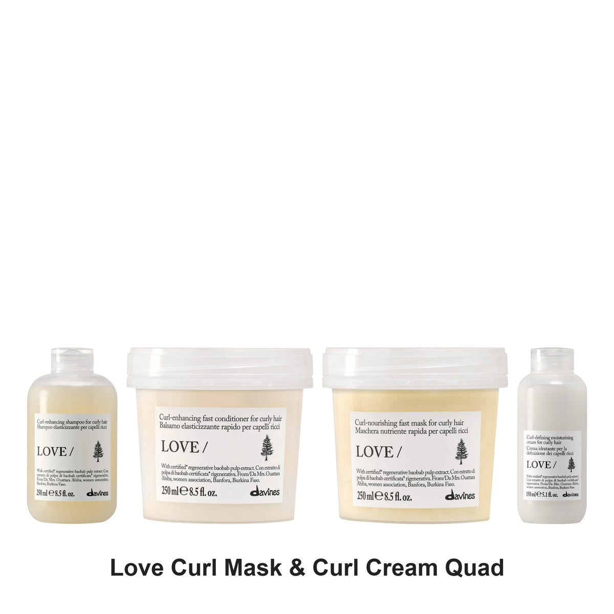 Davines - Love Curl Shampoo, Conditioner, Mask & Curl Cream Quad Bundle – bundle contents: Love Curl Shampoo 250ml, Love Curl Conditioner 250ml, Love Curl Hair Mask 250ml, Love Curl Cream 150ml