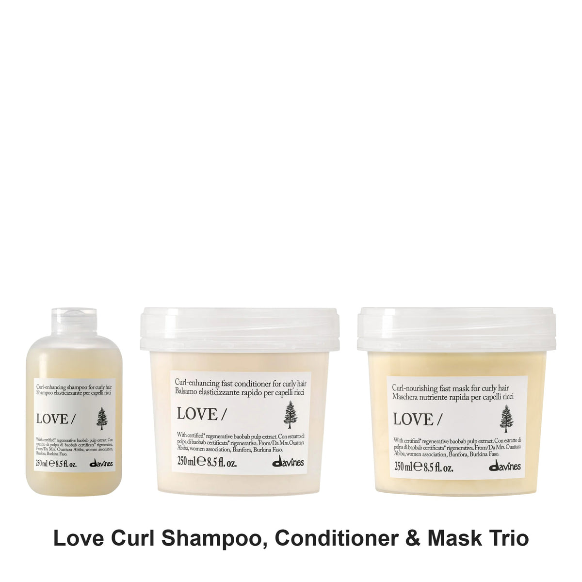 Davines - Love Curl Shampoo, Conditioner & Mask Trio Bundle – bundle contents: Love Curl Shampoo 250ml, Love Curl Conditioner 250ml, Love Curl Hair Mask 250ml