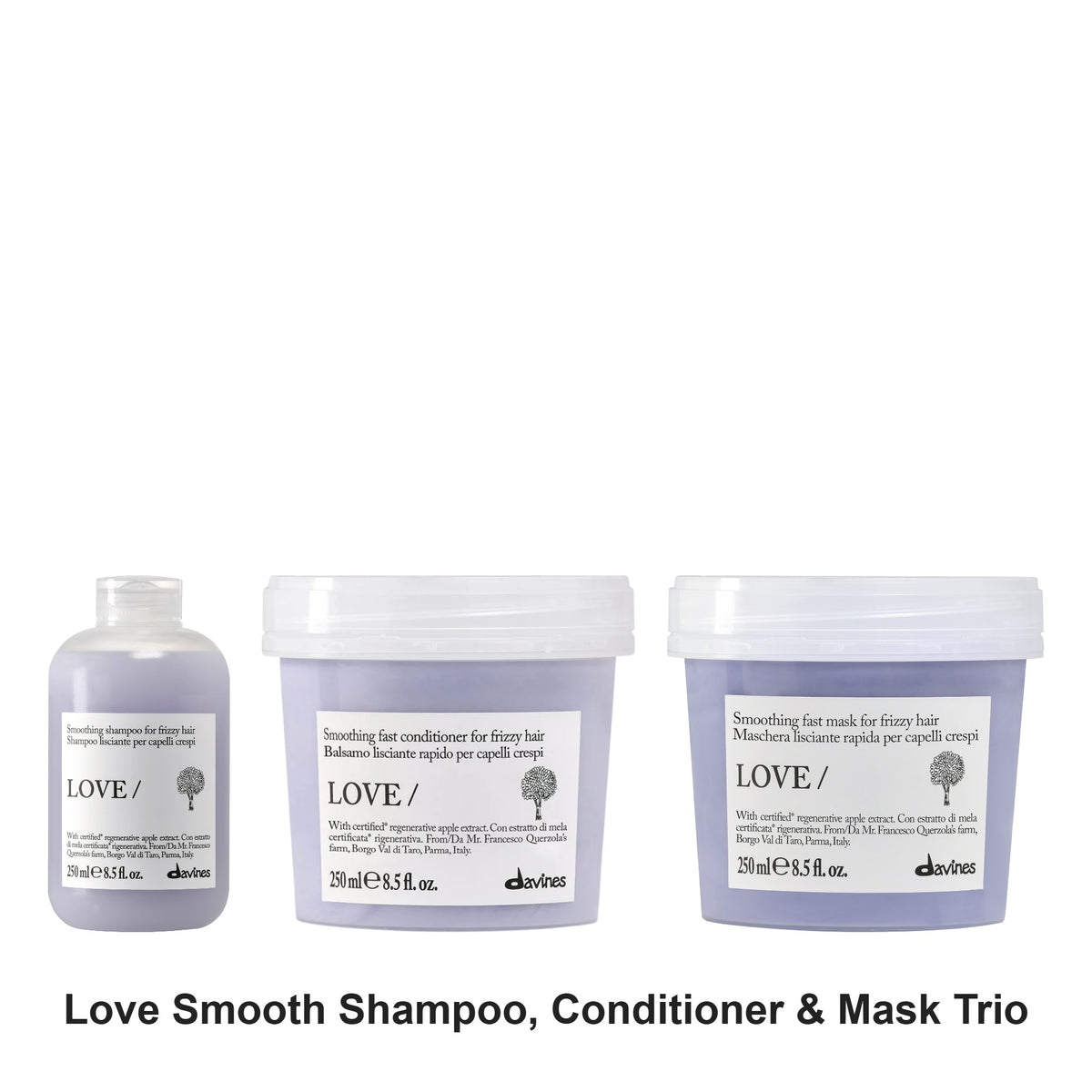 Davines - Love Smooth Shampoo, Conditioner & Mask Trio Bundle – bundle contents: Love Smooth Shampoo 250ml, Love Smooth Conditioner 250ml, Love Smooth Instant Mask 250ml