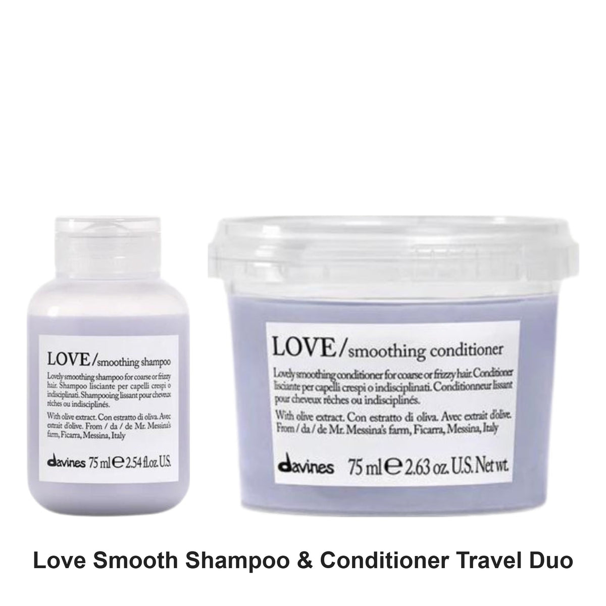 Davines - Love Smooth Shampoo & Conditioner Travel Duo Bundle – bundle contents: Love Smooth Shampoo Travel 75ml, Love Smooth Conditioner Travel 75ml