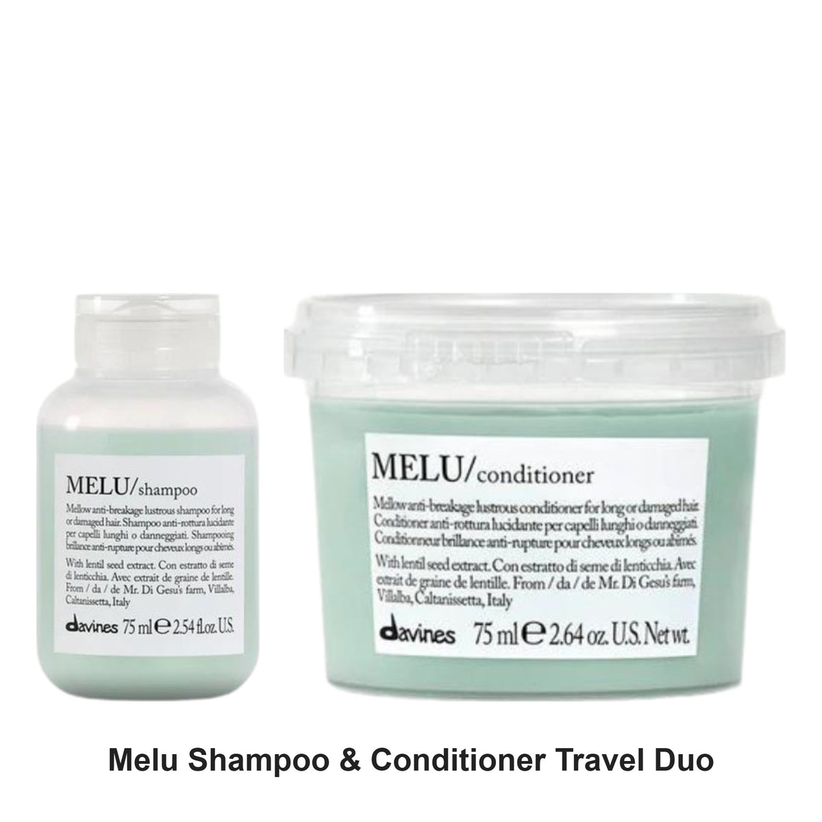 Davines - Melu Shampoo & Conditioner Travel Duo Bundle – bundle contents: Melu Shampoo Travel 75ml, Melu Conditioner Travel 75ml