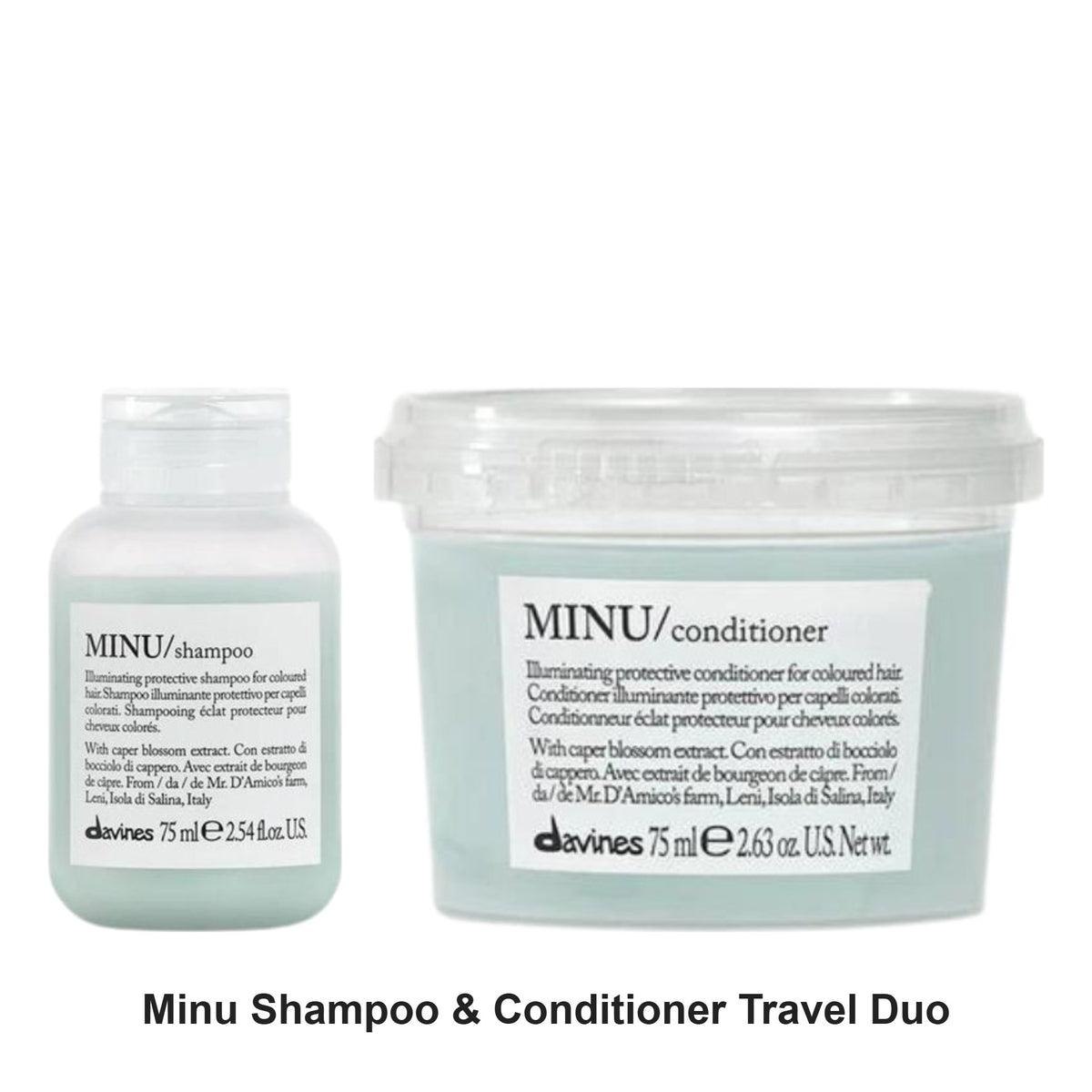 Davines - Minu Shampoo & Conditioner Travel Duo Bundle – bundle contents: Minu Shampoo Travel 75ml, Minu Conditioner Travel 75ml