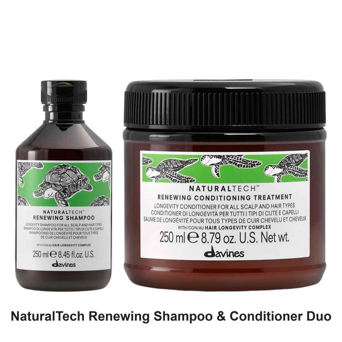 Davines - NaturalTech Renewing Shampoo & Conditioner Duo Bundle – bundle contents: NaturalTech Renewing Shampoo 250ml, NaturalTech Renewing Conditioner Treatment 250ml