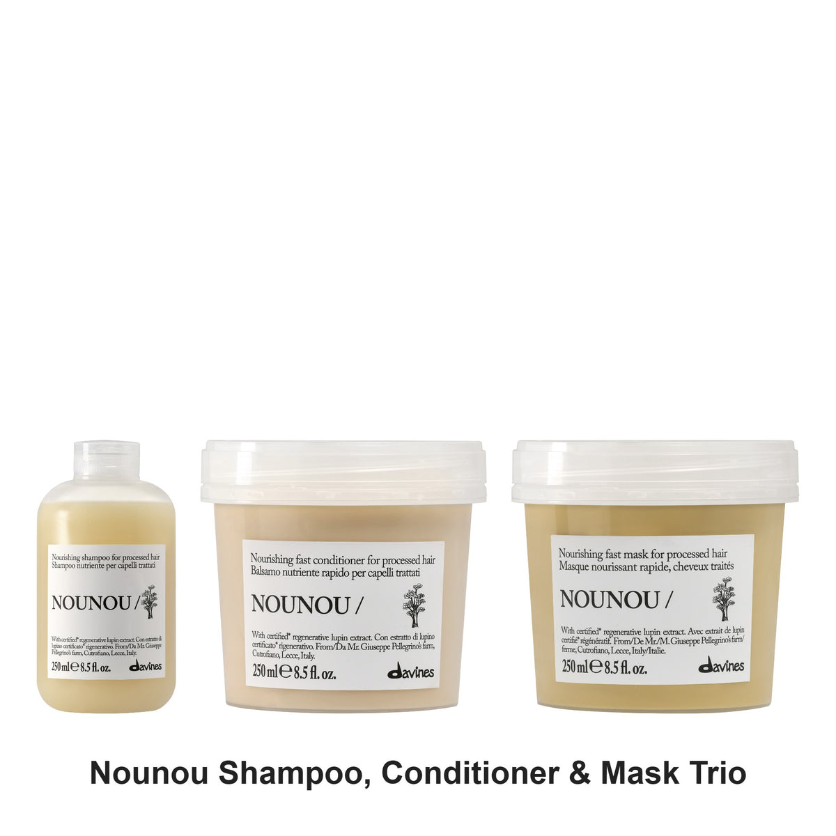 Davines - Nounou Shampoo, Conditioner & Mask Trio Bundle – bundle contents: Nounou Shampoo 250ml, Nounou Conditioner 250ml, Nounou Hair Mask 250ml