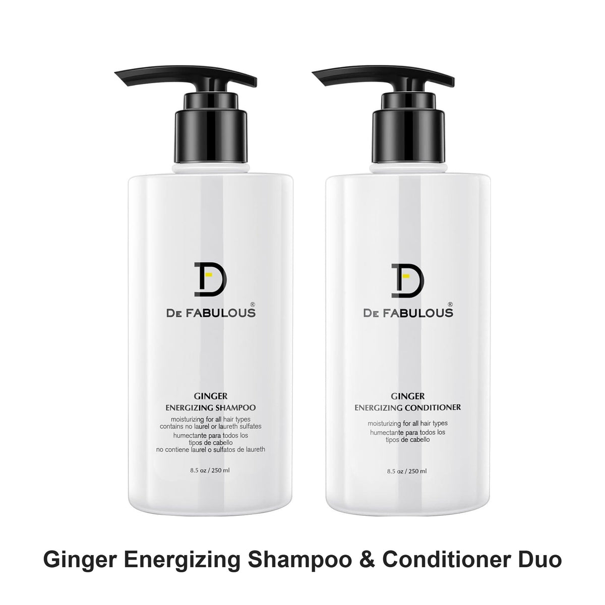 De Fabulous - Ginger Energizing Shampoo & Conditioner Duo Bundle – bundle contents: Ginger Energizing Shampoo 250ml, Ginger Energizing Conditioner 250ml
