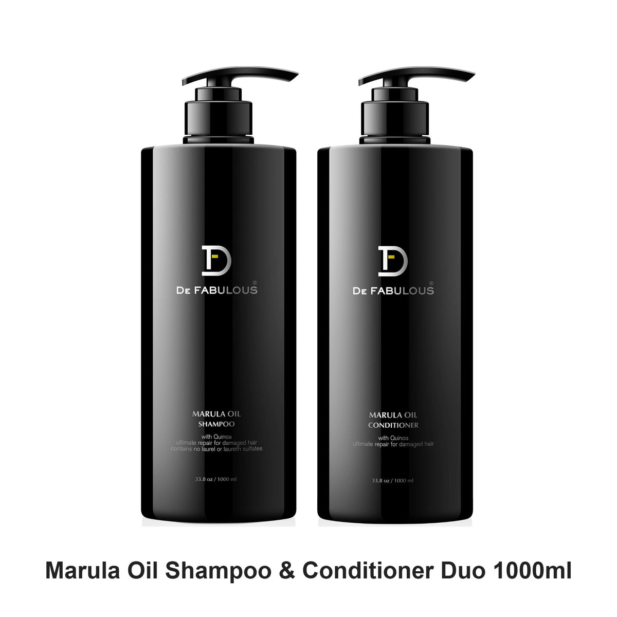 De Fabulous - Marula Oil Shampoo & Conditioner Duo 1000ml Bundle – bundle contents: Marula Oil Shampoo 1000ml, Marula Oil Conditioner 1000ml