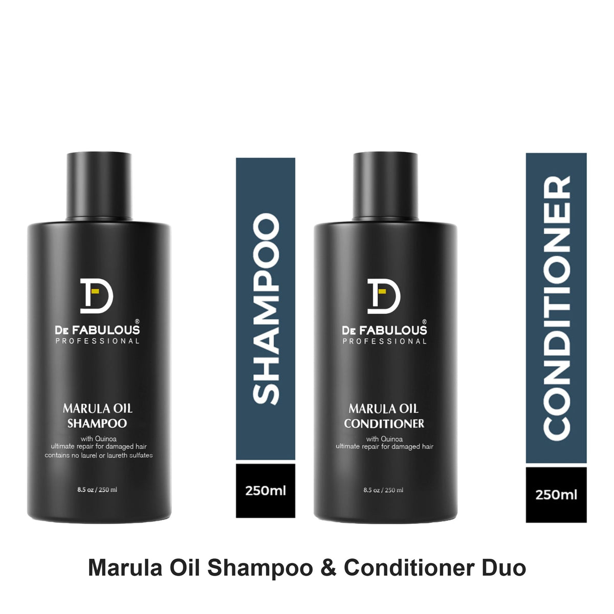 De Fabulous - Marula Oil Shampoo & Conditioner Duo Bundle – bundle contents: Marula Oil Shampoo 250ml, Marula Oil Conditioner 250ml